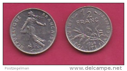 FRANCE, 1968, 1 Circulated Coin Of 1/2 Franc, Nickel , KM 931.1, C3019 - Andere & Zonder Classificatie