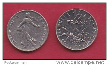 FRANCE, 1977, 1 Circulated Coin Of 1/2 Franc, Nickel , KM 931.1, C3025 - Andere & Zonder Classificatie