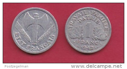 FRANCE, 1942, 1 Circulated Coin Of 1 Franc, Aluminium , KM 902.1, C3033 - Andere & Zonder Classificatie