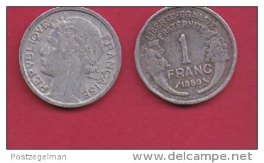 FRANCE, 1959, 1 Circulated Coin Of 1 Franc, Aluminium , KM 885a.1, C3042 - Andere & Zonder Classificatie