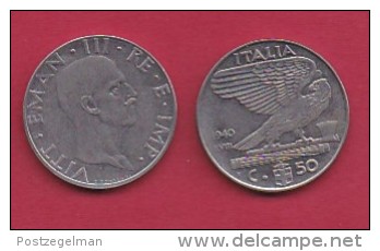 ITALY, 1940, 1 Circulated Coin Of  50 Centesimi, Reeded Edge, St/St, Non Magnetic, XVIII, KM 76a, C3046 - 1900-1946 : Victor Emmanuel III & Umberto II