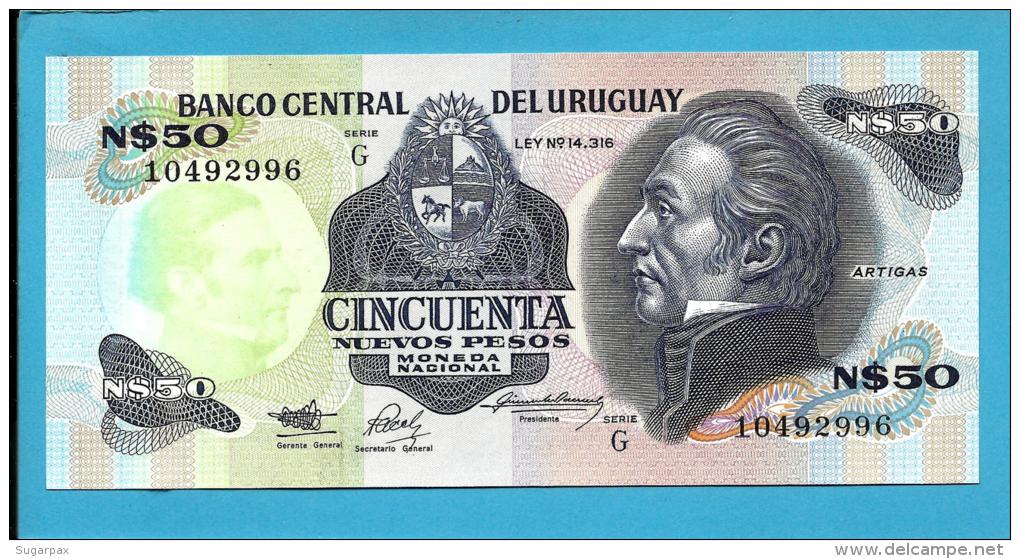 URUGUAY - 50 Nuevos Pesos - ND 1989 - Pick 61A - UNC. -  Serie G - J. G. ARTIGAS - 2 Scans - Uruguay