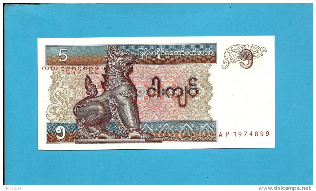 MYANMAR ( Old BURMA )- 5 KYATS -  ND (1997 ) - P 70.b - UNC. - Serie AJ - 2 Scans - Myanmar