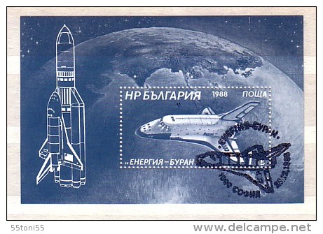 BULGARIA / Bulgarien 1988 SPACE - SHUTTLE BURAN S/S - Perf. Used / Gestemp. ( Cancellation Special First Day  ) - Europe