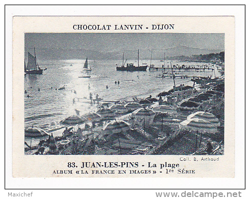 Image Chocolat Lanvin 5.4 X 7.4 - 1er Série, N°83 - Juan Les Pins, La Plage - Verso "Crokenler En Voyage" - Collezioni