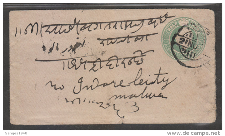 Hyderabad  1911 - 1/2A Stamp On India KE  1/2A PS Envelope Combination Usage To Indoee   # 87490  Inde  Indien - Hyderabad