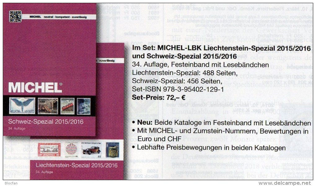 LBK/MICHEL Schweiz+Liechtenstein Spezial Briefmarken Katalog 2015/2016 Neu 72€ Mit Genf UNO Ämter Catalogues Of Helvetia - Collections