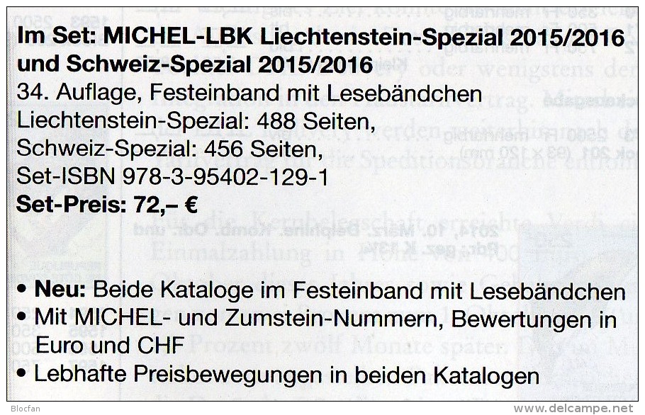 LBK/MICHEL Schweiz+Liechtenstein Spezial Briefmarken Katalog 2015/2016 Neu 72€ Mit Genf UNO Ämter Catalogues Of Helvetia - Collections