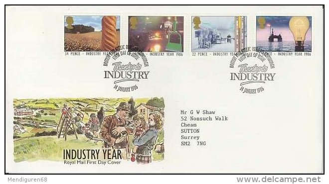 GB 1986 INDUSTRY YEAR FDC SG 1308-11 MI 1056-59 SC 1129-32 IV 1210-1213 - Covers & Documents