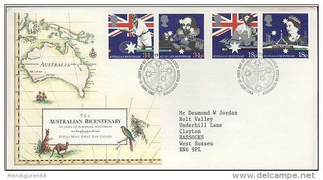 GB 1988 AUSTRALIA BI-CENTENARY FDC SG 1396-99 MI 1151-54 SC 1217-20 IV 1315-1318 - Covers & Documents