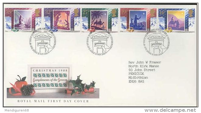 GB 1988 CHRISTMAS FDC SG 1414-18 MI 1180-84 SC 1234-38 IV 1358-1362 - Covers & Documents