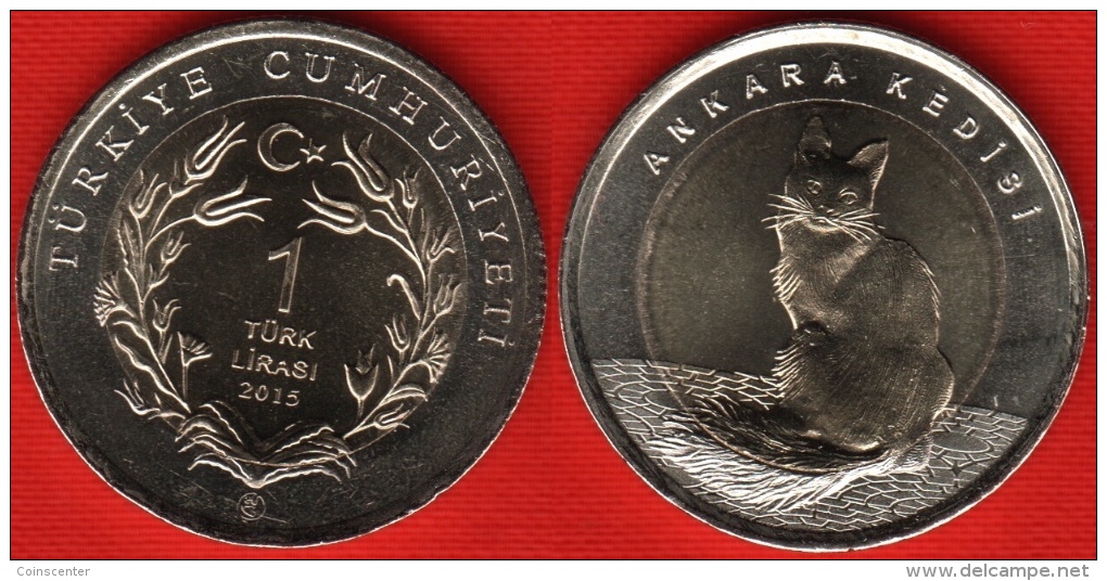 Turkey 1 Lira 2015 "Turkish Angora Cat" BiMetallic UNC - Turquie