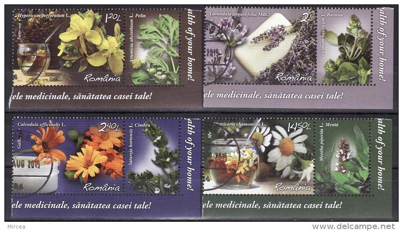 Roumanie 2015 - Plantes Medicinales 4v.avec Vignettes Obliteres - Used Stamps