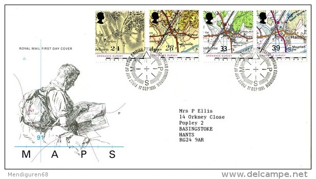 GB 1991 ORDENANCE SURVEY FDC SG 1578-81 MI 1363-66 SC 1393-95 IV 1568-1571 - Covers & Documents