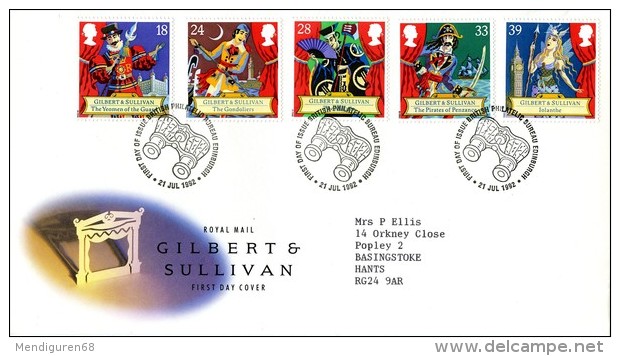 GB 1992 GILBERT & SULLIVAN FDC SG 1624-28 MI 1409-13 SC 1458-62 IV 1628-1632 - Lettres & Documents