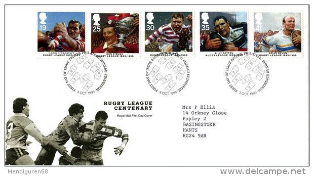GB 1995 RUGBY LEAGUE FDC USED SG 1891-95 MI 1591-96 SC 1629-33 IV 1837-1841 - Lettres & Documents