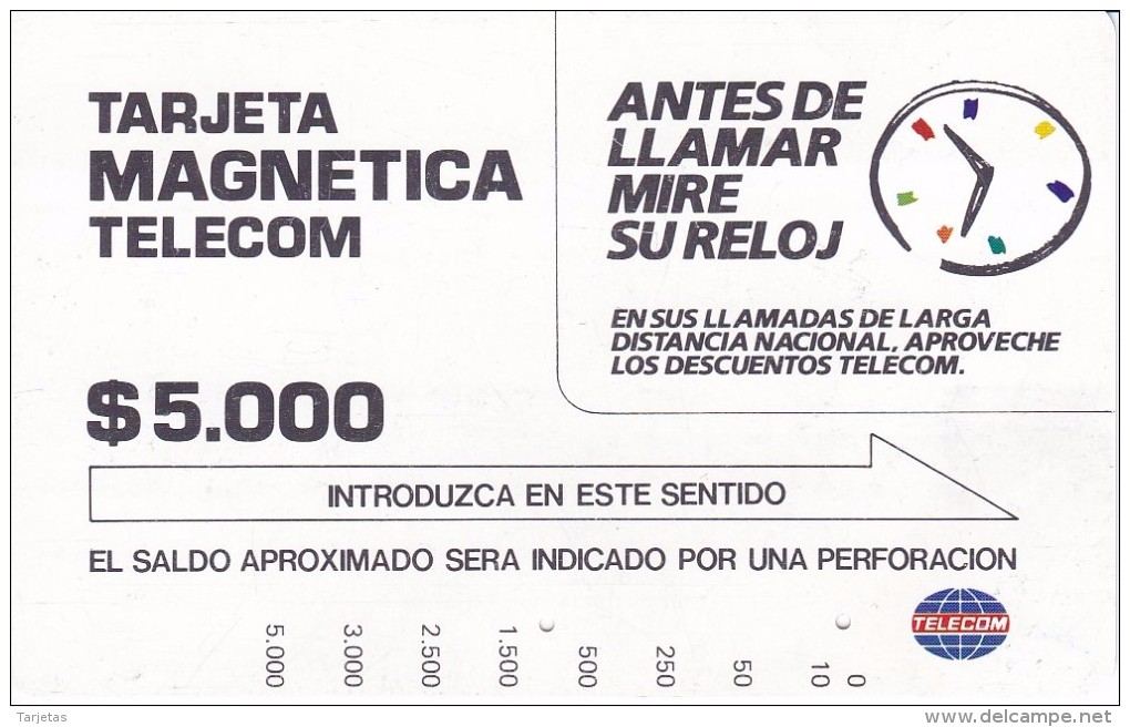 TARJETA DE COLOMBIA DE TELECOM DE $5000 ANTES DE LLAMAR MIRE SU RELOJ - Colombia