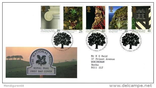 GB 1995 NATIONAL TRUST FDC SG 1868-72 MI 1564-68 SC 1606-10 IV 1809-1813 - Lettres & Documents