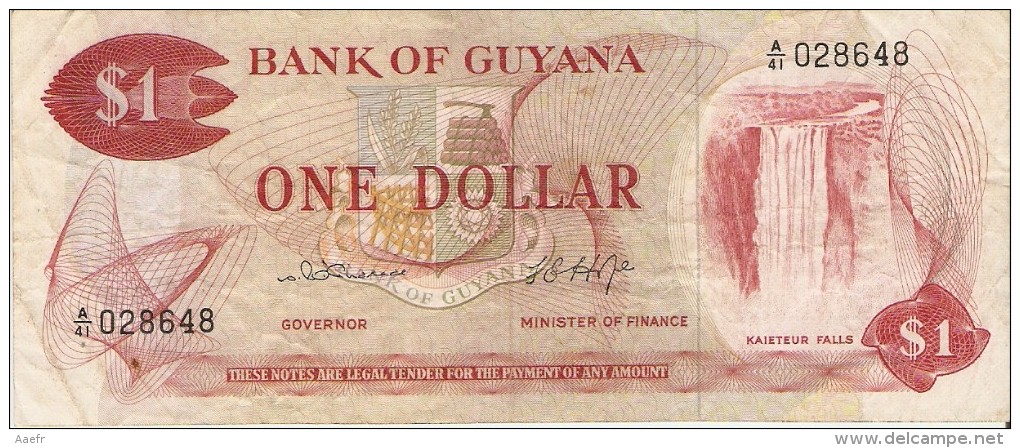 Billet - GUYANA - 1 Dollar - 1966 1992 - Sign 4 - Série A41 - Black Bush Polder - Rice Harvesting - Kaieteur Falls - Guyana