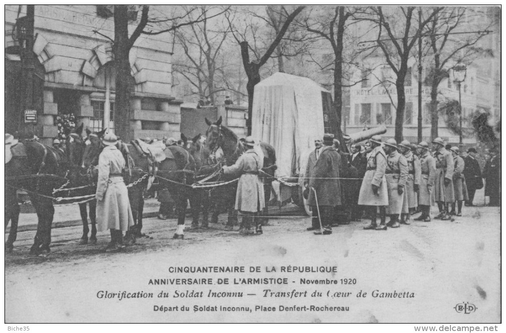 Paris Anniversaire Armistice 1920 Départ Soldat Inconnu Place Denfert Rochereau Transfert Coeur Gambetta - Guerre 1914-18