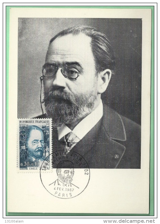 Lot 2 Cartes Postales CM FdC 1er Jour France Paris1967 Célébrités écrivains Emile ZOLA Journaliste Romancier Littérature - Schriftsteller