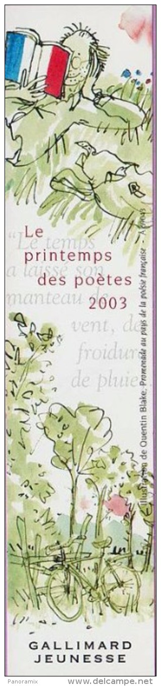 Marque-page °° Gallimard Jeunesse 2003 Printemps Des Poètes V.uni  °-°  4 X 18 - Marcapáginas
