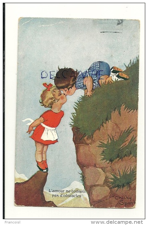 Deux Enfants Qui S'embrassent Au-dessus D'un Précipice. Signée Chicky Spark. 1925 - Spark, Chicky