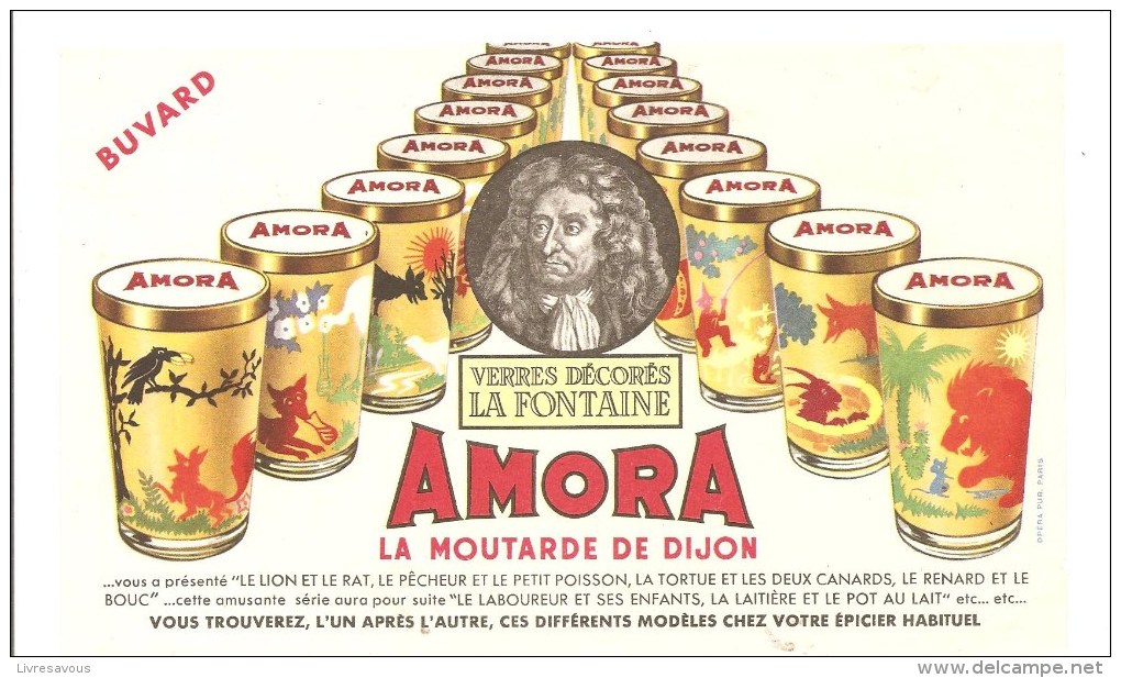Buvard AMORA La Moutarde De Dijon Verres Décorés LA FONTAINE - Senf