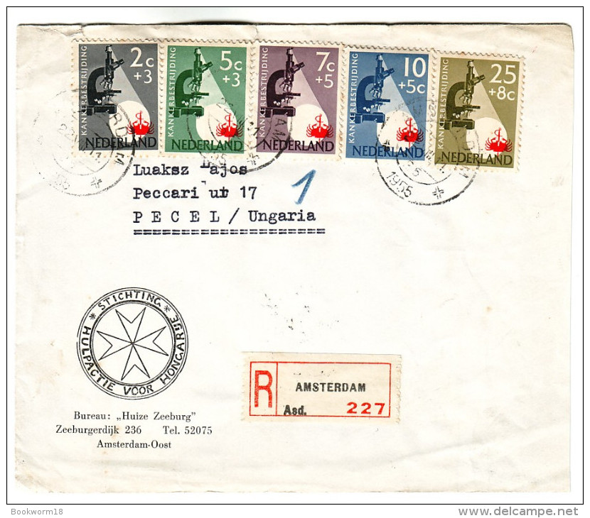 118 Netherlands 1955 Microscope And Crab Mi 662 - 66 Anti Cancer Registered Letter To Hungary - Briefe U. Dokumente