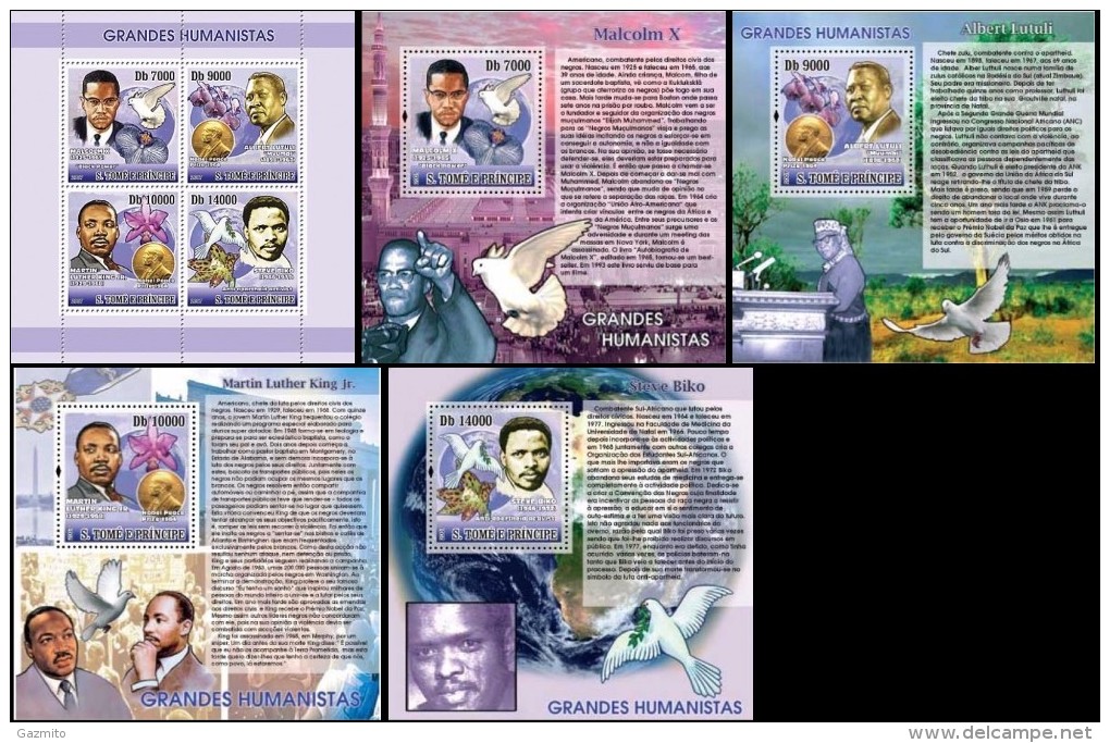 S. Tomè 2007, Humanistas, Malcon X; M.L. King, 4val In Bf +4BF - Martin Luther King