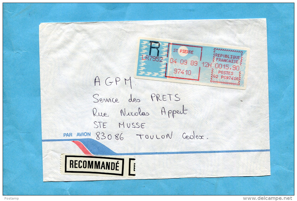 MARCOPHILIE- Lettre- REC-ST PIERRE -pour Françe-cad1989- étiquette De Bureau à 15.90 Frs - Lettres & Documents