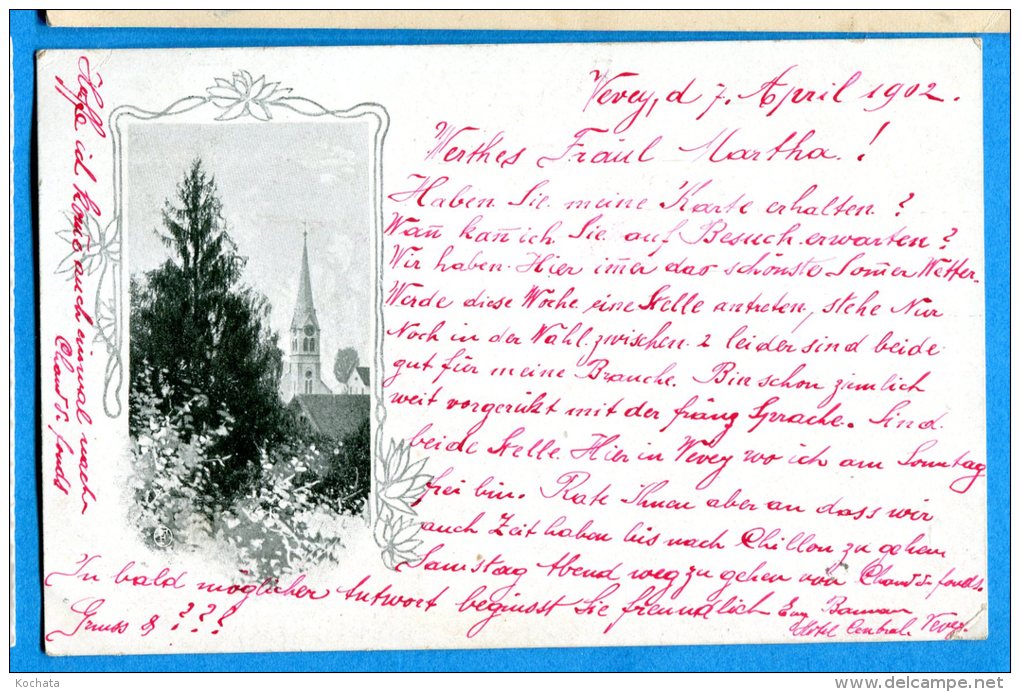 NOV382, Vevey, Précurseur, Circulée 1902 Cachet Vevey Et Chaux De Fonds - La Chaux