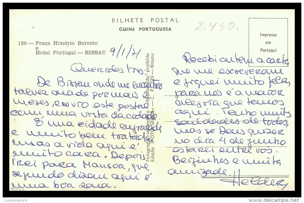 GUINÉ  - BISSAU- HOTEIS E RESTAURANTES - Hotel Portugal E Praça Honorio Barreto(Ed. Foto Serra Nº 130)  Carte Postale - Guinea-Bissau