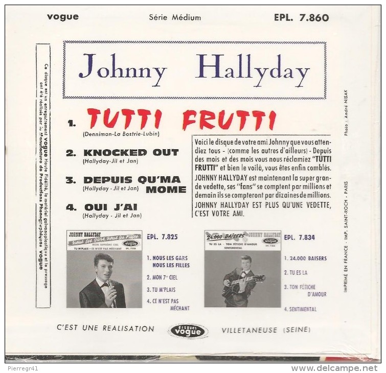 CD-VOGUE-EPL 7 860--JOHNNY HALLYDAY-4 TITRES-TUTTI FRUTTI-EMBALLE-NEUF-TBE- - Autres - Musique Française