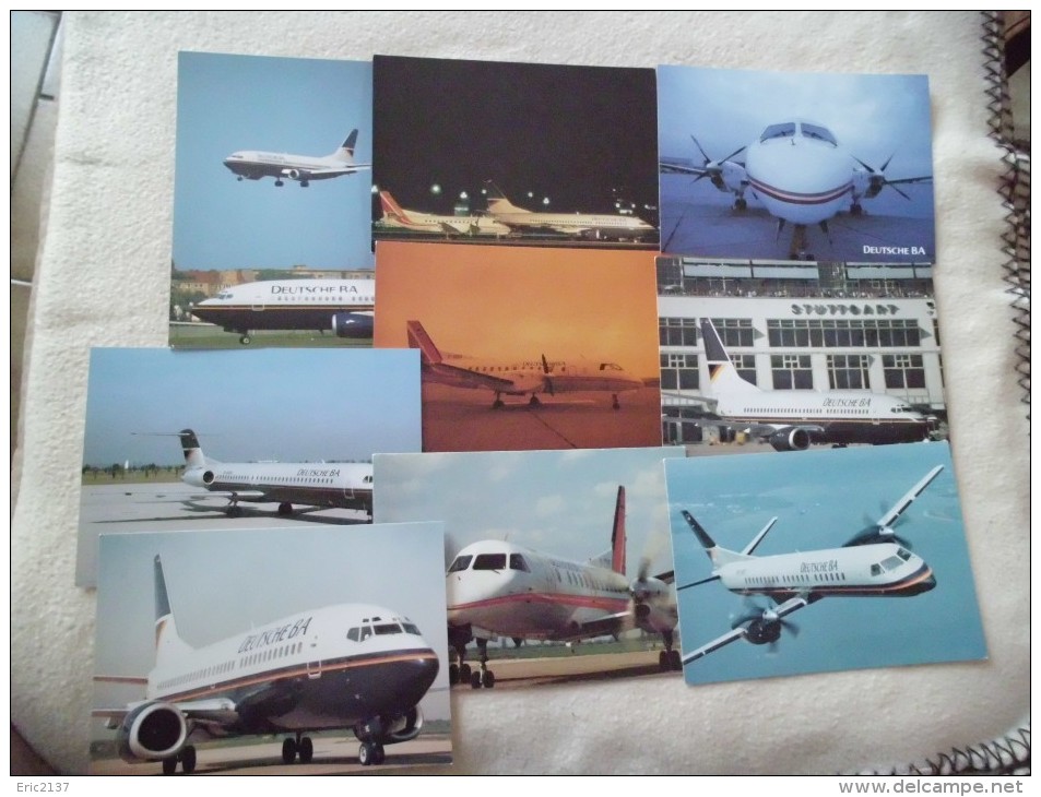 LOT DE 9 CARTES AVIONS COMPAGNIE DEUTSCHE BA..SAAB340(4)..2000..fokker 100..BOEING 737-300(3) - Collezioni E Lotti