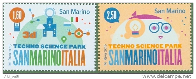 2015 - SAN MARINO - PARCO SCIENTIFICO TECNOLOGICO 2 VALORI NUOVI MNH** - EMISSIONE CONGIUNTA CON L'ITALIA - Nuovi