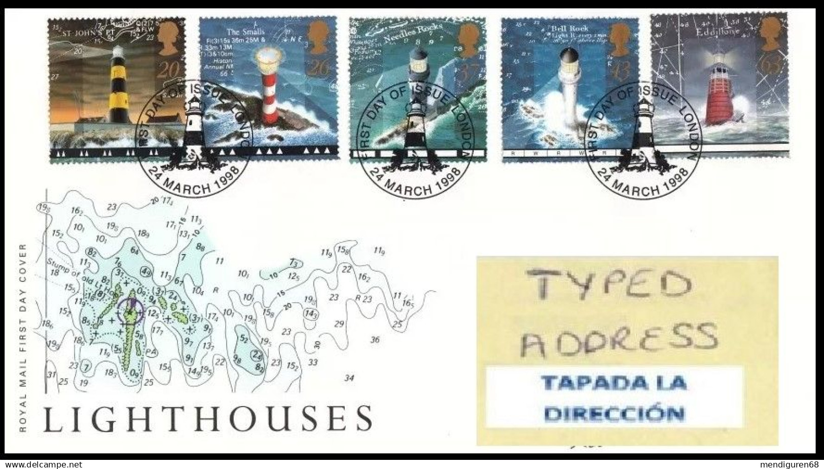 GB 1998 LIGHTHOUSES FDC SG 2034-38 MI 1742-46 SC 1804-08 IV 2031-2035 - Brieven En Documenten