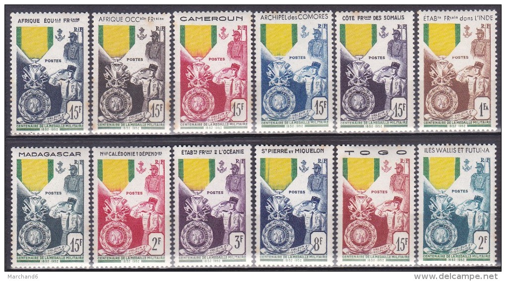 Colonies Francaises Centenaire De La Medaille Militaire 1952 12 Valeurs  Timbres Neufs** - 1952 Centenaire De La Médaille Militaire