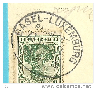 Kaart "Colmar" Met Duitse Zegel Met Treinstempel (ambulant) BASEL-LUXEMBOURG / BAHNPOST / ZUG 3 Naar Bruxelles - Autres & Non Classés