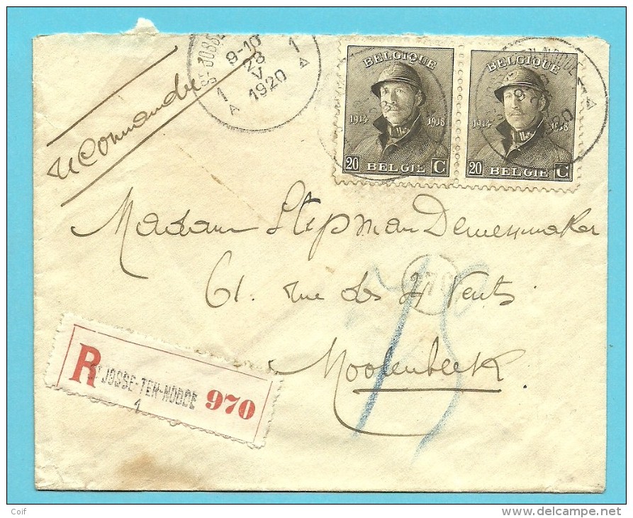 170 (x2) Op Brief Aangetekend Met Stempel ST-JOSSE-TEN-NOODE 1 - 1919-1920 Trench Helmet