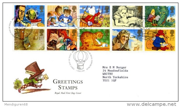 GB 1994 GREETINGS MESSAGES FDC USED SG 1800-09 MI 1493-502 SC 1538-47A IV 1738-1747 - Brieven En Documenten