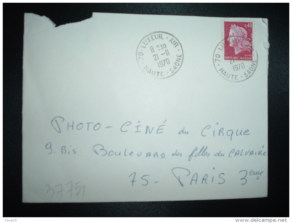 LETTRE TP MARIANNE DE CHEFFER 0,40 OBL.21-11-1970 LUXEUIL AIR (70 HAUTE-SAONE) + AVIATION - 1967-1970 Maríanne De Cheffer