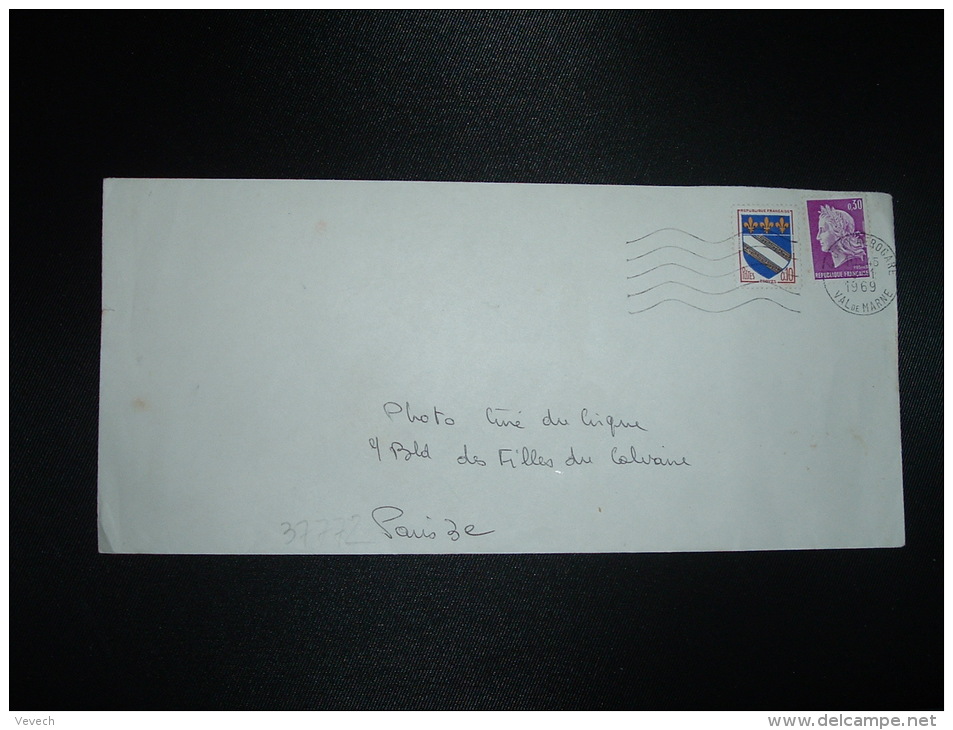 LETTRE TP MARIANNE DE CHEFFER 0,30 + TROYES 0,10 OBL.MEC.6-1-1969 ORLY AEROGARE (94 VAL DE MARNE) - 1967-1970 Marianne Of Cheffer