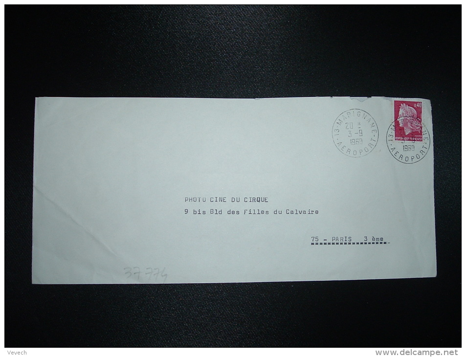 LETTRE TP MARIANNE DE CHEFFER 0,40 OBL.3-9-1969 MARIGNANE AEROPORT (13 BOUCHES DU RHONE) - 1967-1970 Maríanne De Cheffer