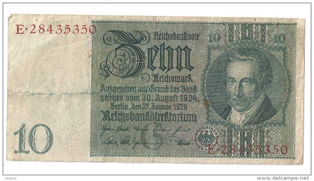 Deutsches Reich Billet De 10 Reichs Mark 1929 - 10 Mark