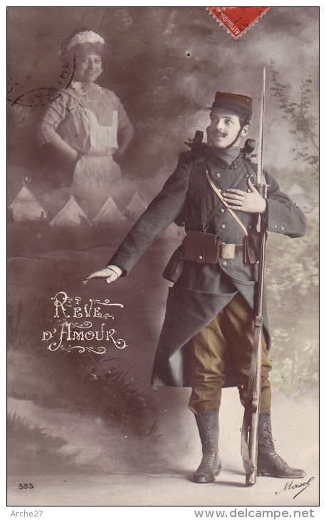 CPA - Fantaisie - Homme - Militaire - Rêve D'amour - 595 - Hombres