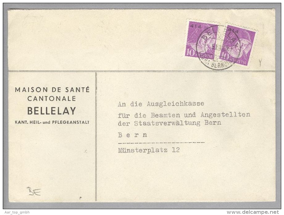 Heimat BE Bellelay 1943-08-05 Portofreiheit-Brief Gr#414 2x10Rp.glattes Kreidepapier - Franchise