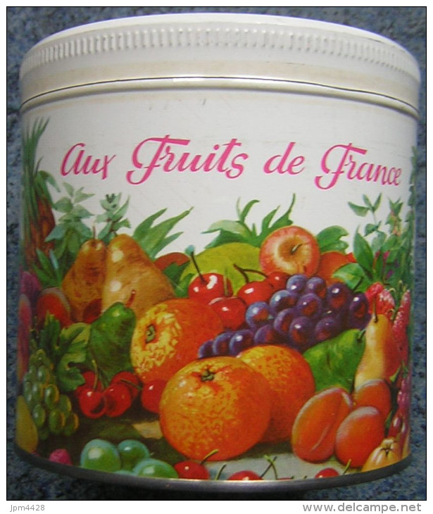 Boite En Métal Diam. 12x12 Cm - Emballage Pour Bonbon Aux Fruits Beau Décor Différents Fruits - Boxes