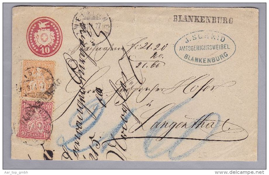 Heimat BE BLANKENBURG 1877-01-31 Nachnahme Tübli Brief Nach Langenthal 10+20+20Rp - Storia Postale