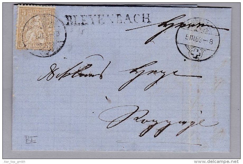 Heimat BE BLEYENBACH 1869-03-05 Lang-Stempel Auf Brief Nach Roggwyl Mit 5Rp Braun Sitz - Brieven En Documenten